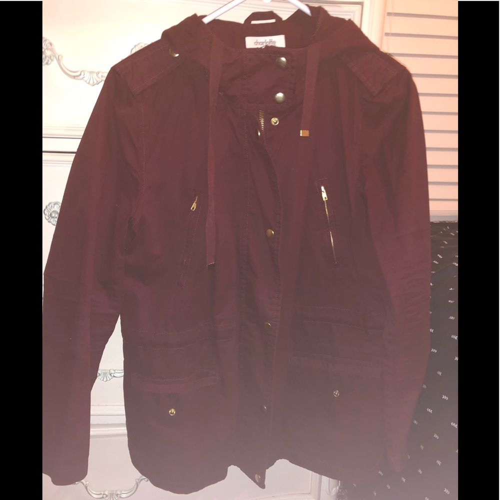 Burgundy utility hooded jacket